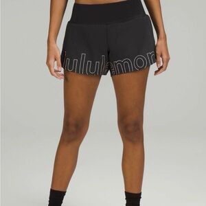 Lululemon Speed Up MR Lined Short 4" Graphic Special Edition in Black size 4